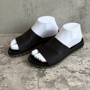 Sorel Roaming Decon Slide Sandals Size 6 Black Leather Slip On Comfort Style